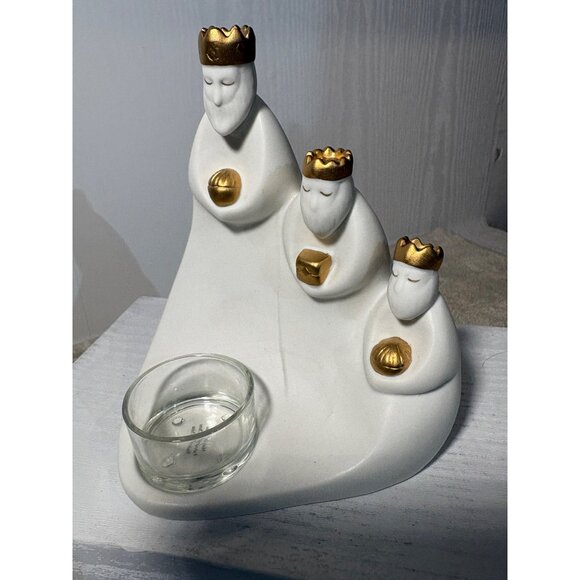 Partylite Three Wise Men Kings Tealight Candle Holder Glass Insert Gold Accents - Picture 3 of 8